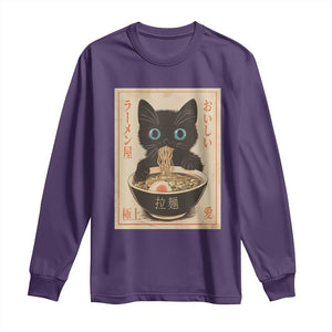 Vintage Kawaii Cat Ramen Graphic Long Sleeve Shirt Retro Japanese Anime Inspo TS02 Purple Print Your Wear