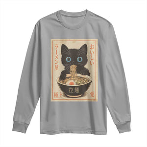 Vintage Kawaii Cat Ramen Graphic Long Sleeve Shirt Retro Japanese Anime Inspo TS02 Sport Gray Print Your Wear