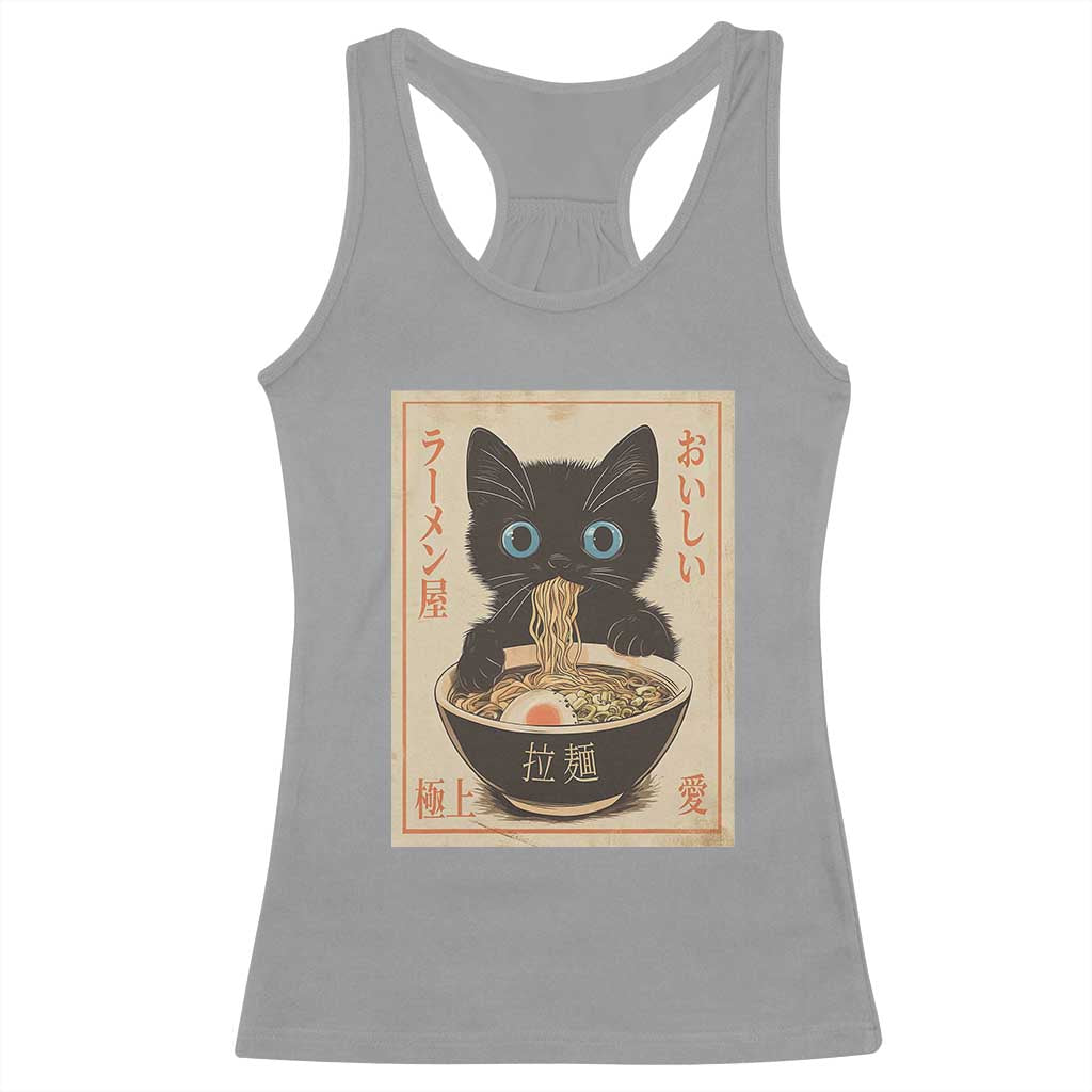 Vintage Kawaii Cat Ramen Graphic Racerback Tank Top Retro Japanese Anime Inspo TS02 Sport Gray Print Your Wear