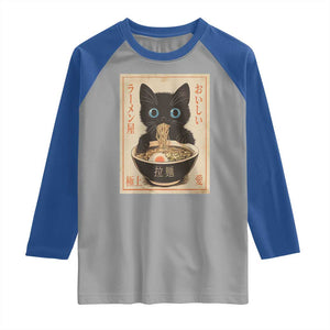 Vintage Kawaii Cat Ramen Graphic Raglan Shirt Retro Japanese Anime Inspo TS02 Sport Gray Royal Print Your Wear