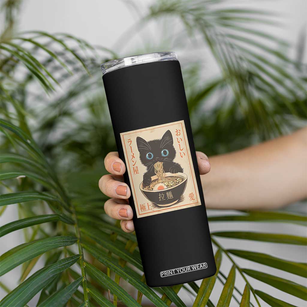 Vintage Kawaii Cat Ramen Graphic Skinny Tumbler Retro Japanese Anime Inspo TS02 Print Your Wear