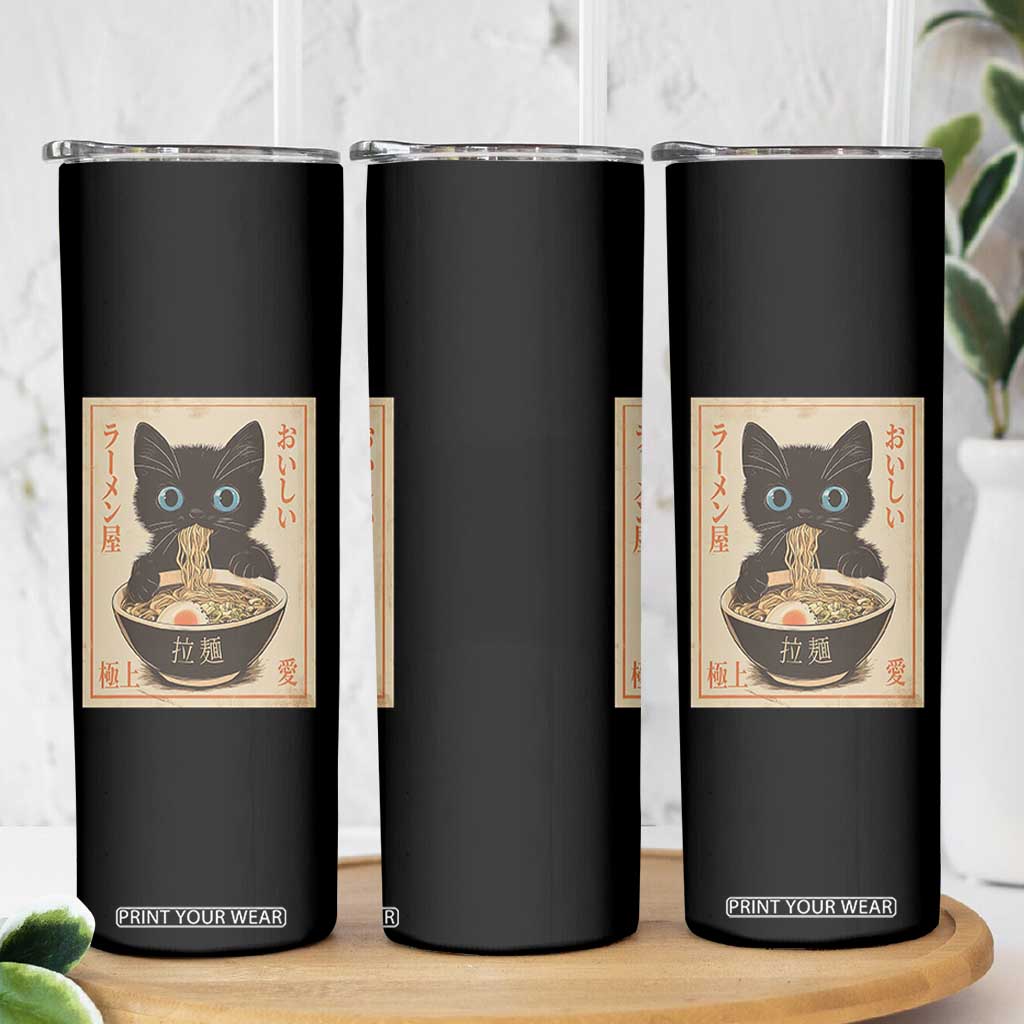 Vintage Kawaii Cat Ramen Graphic Skinny Tumbler Retro Japanese Anime Inspo TS02 Print Your Wear