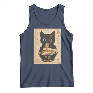 Vintage Kawaii Cat Ramen Graphic Tank Top Retro Japanese Anime Inspo TS02 Navy Print Your Wear