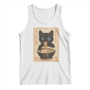 Vintage Kawaii Cat Ramen Graphic Tank Top Retro Japanese Anime Inspo TS02 White Print Your Wear