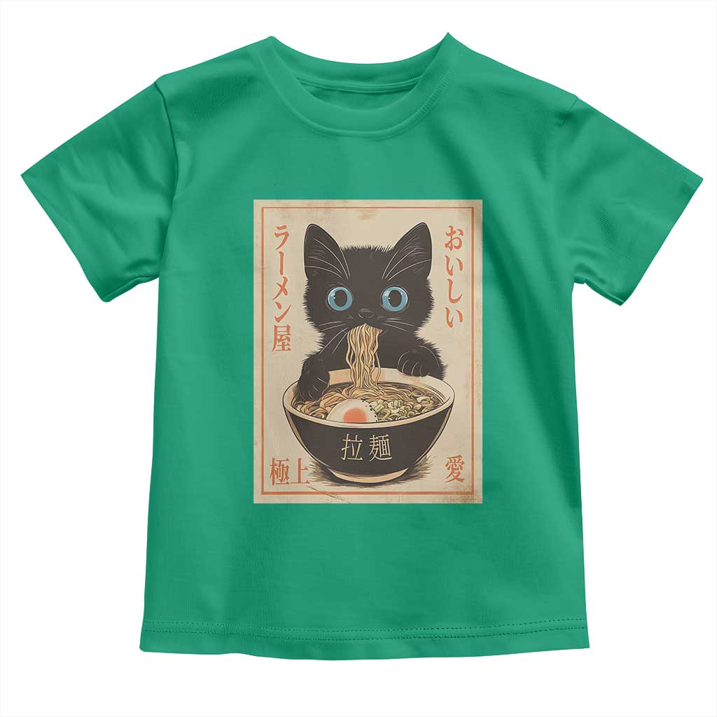 Vintage Kawaii Cat Ramen Graphic Toddler T Shirt Retro Japanese Anime Inspo TS02 Irish Green Print Your Wear