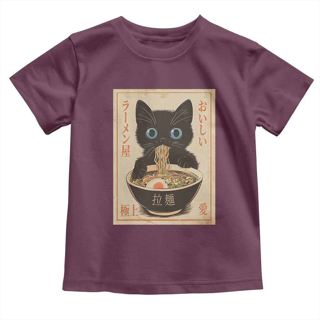Vintage Kawaii Cat Ramen Graphic Toddler T Shirt Retro Japanese Anime Inspo TS02 Maroon Print Your Wear