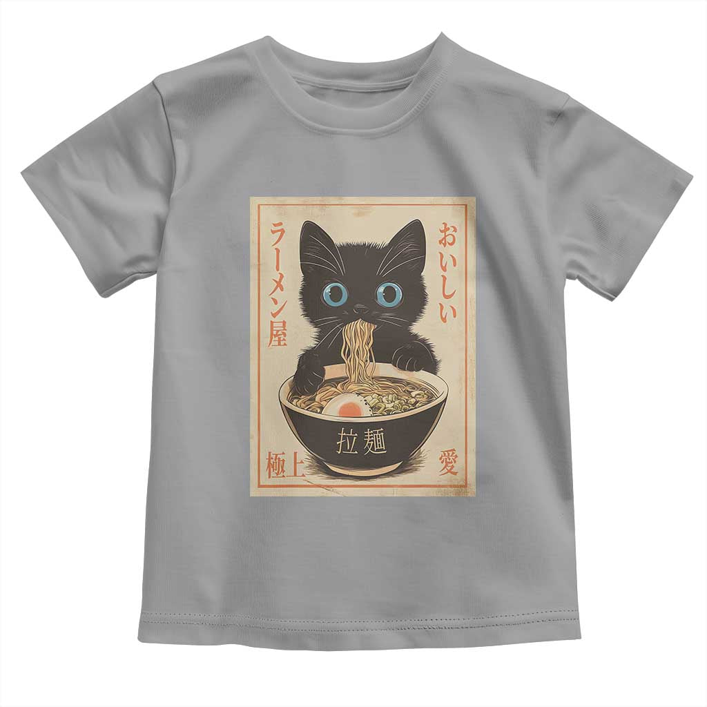 Vintage Kawaii Cat Ramen Graphic Toddler T Shirt Retro Japanese Anime Inspo TS02 Sport Gray Print Your Wear