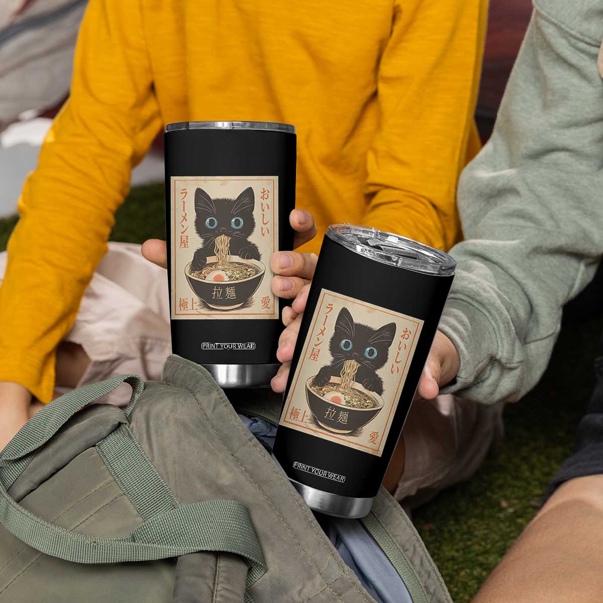 Vintage Kawaii Cat Ramen Graphic Tumbler Cup Retro Japanese Anime Inspo TS02 Print Your Wear