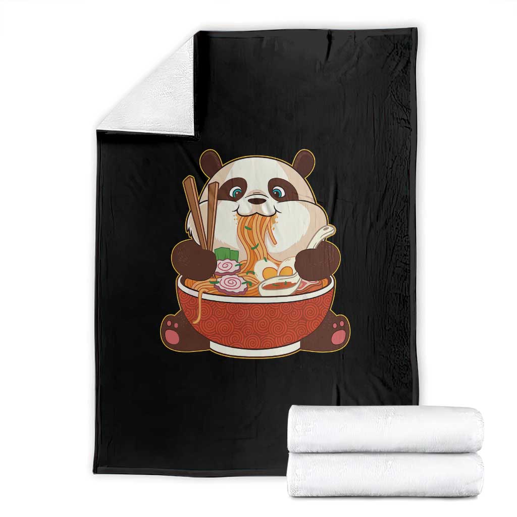 Kawaii Panda Eating Ramen Graphic Throw Blanket Otaku Japanese Noodle Cute Anime Lover TS02 Black Print Your Wear