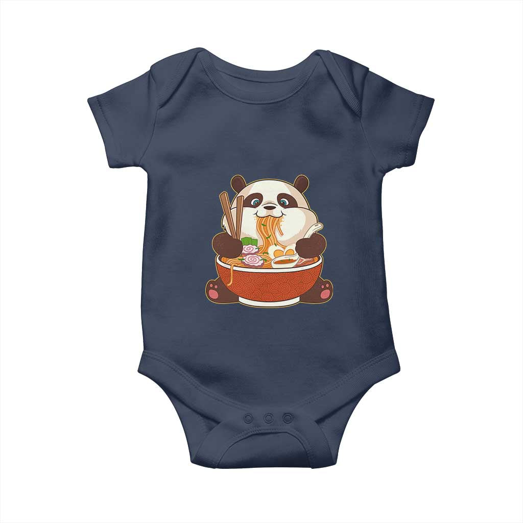 Kawaii Panda Eating Ramen Graphic Baby Onesie Otaku Japanese Noodle Cute Anime Lover TS02 Navy Print Your Wear