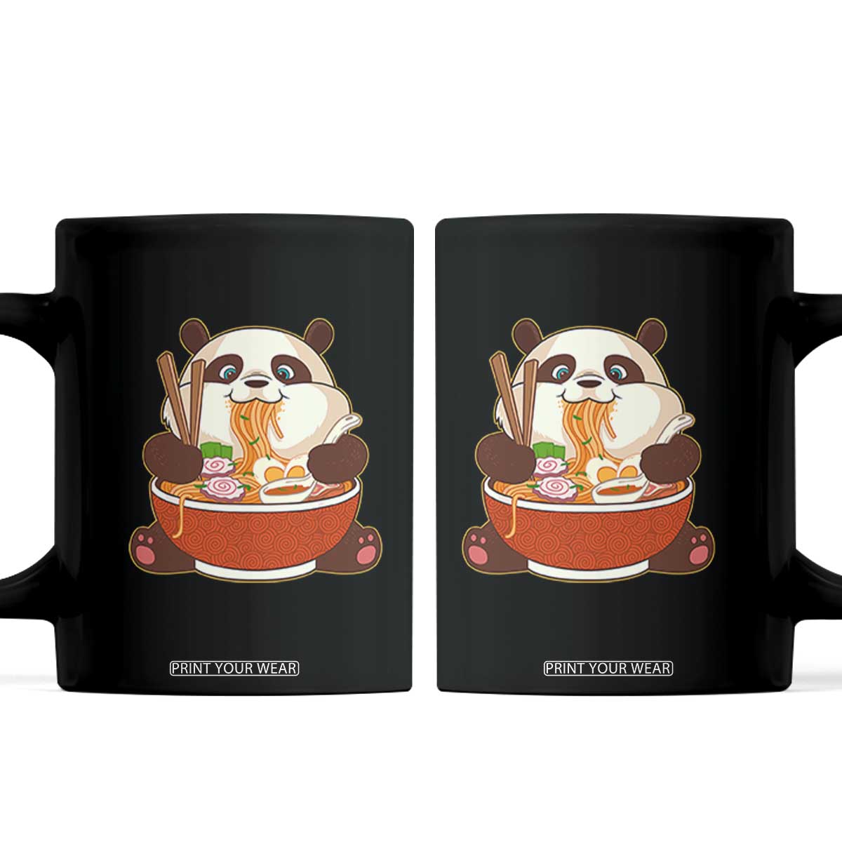 Kawaii Panda Eating Ramen Graphic Coffee Mug Otaku Japanese Noodle Cute Anime Lover TS02 Black Print Your Wear