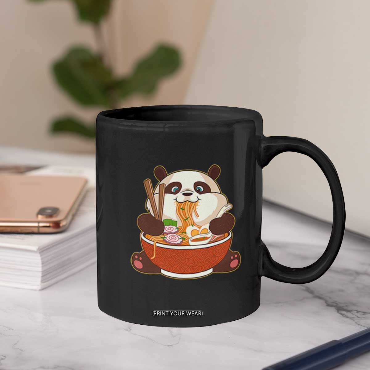 Kawaii Panda Eating Ramen Graphic Coffee Mug Otaku Japanese Noodle Cute Anime Lover TS02 Print Your Wear