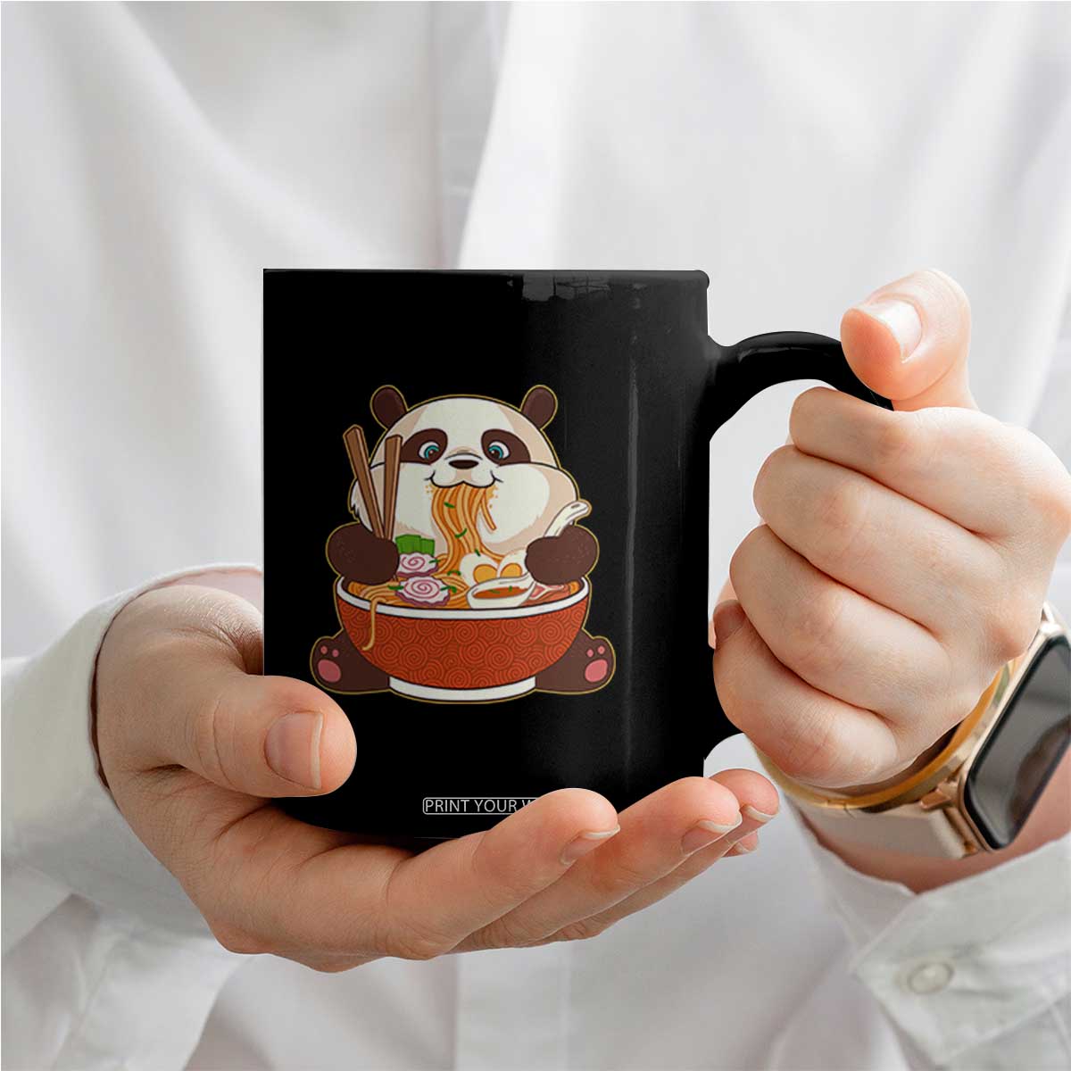 Kawaii Panda Eating Ramen Graphic Coffee Mug Otaku Japanese Noodle Cute Anime Lover TS02 Print Your Wear