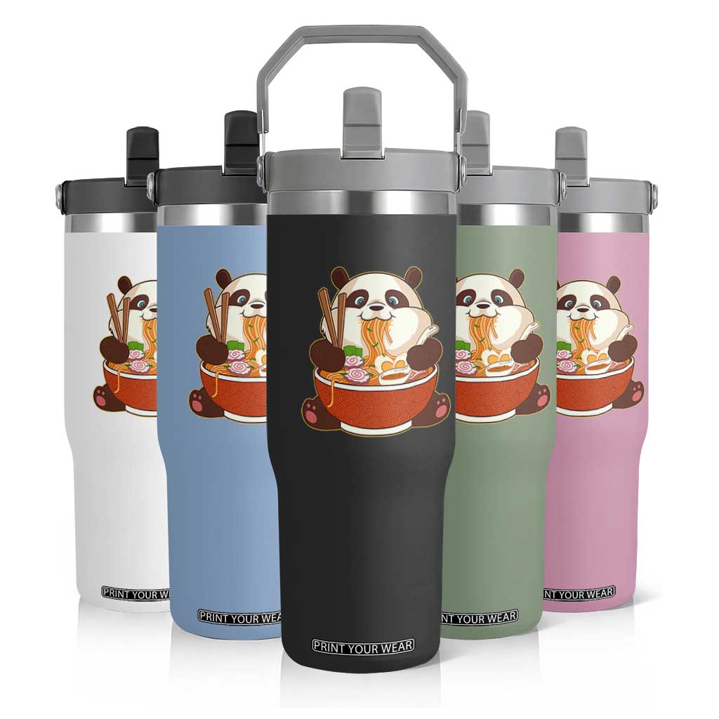 Kawaii Panda Eating Ramen Graphic Flip Straw Tumbler Otaku Japanese Noodle Cute Anime Lover TS02 Print Your Wear