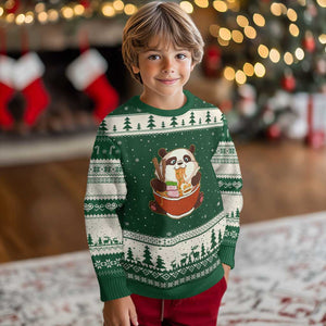 Kawaii Panda Eating Ramen Graphic Ugly Christmas Sweater Otaku Japanese Noodle Cute Anime Lover TS02 Forest Green Beige Print Your Wear