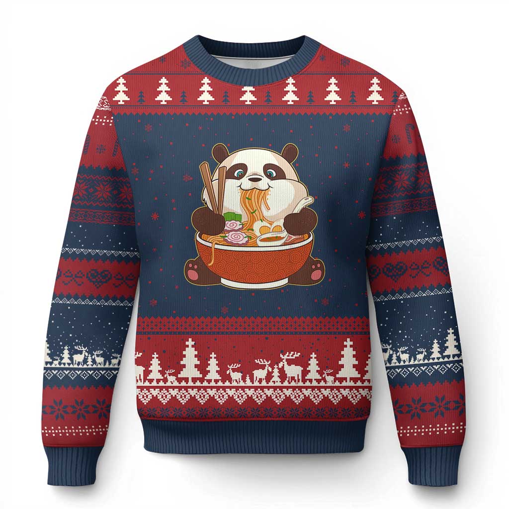 Kawaii Panda Eating Ramen Graphic Ugly Christmas Sweater Otaku Japanese Noodle Cute Anime Lover TS02 Navy Red Print Your Wear