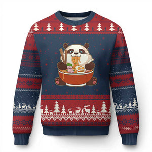 Kawaii Panda Eating Ramen Graphic Ugly Christmas Sweater Otaku Japanese Noodle Cute Anime Lover TS02 Navy Red Print Your Wear