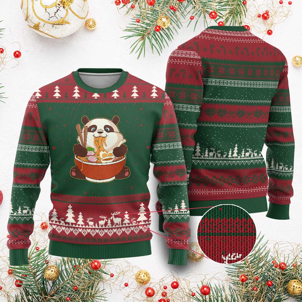 Kawaii Panda Eating Ramen Graphic Ugly Christmas Sweater Otaku Japanese Noodle Cute Anime Lover TS02 Red Green Print Your Wear