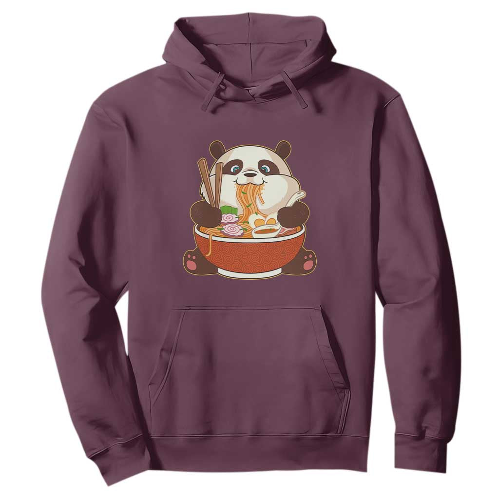 Kawaii Panda Eating Ramen Graphic Hoodie Otaku Japanese Noodle Cute Anime Lover TS02 Maroon Print Your Wear
