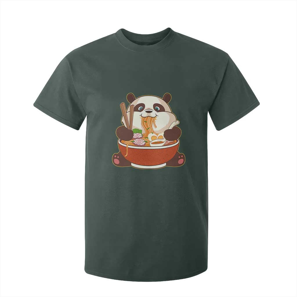 Kawaii Panda Eating Ramen Graphic T Shirt For Kid Otaku Japanese Noodle Cute Anime Lover TS02 Dark Forest Green Print Your Wear