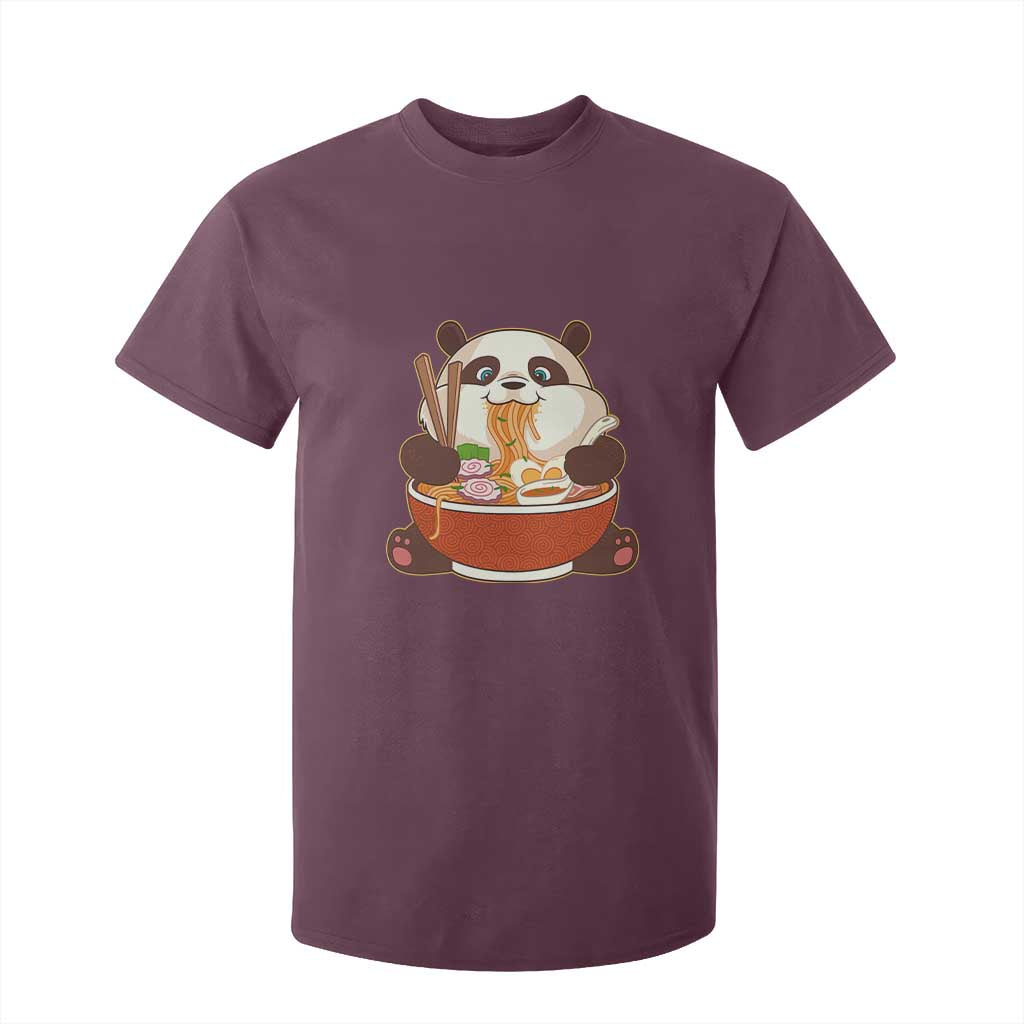 Kawaii Panda Eating Ramen Graphic T Shirt For Kid Otaku Japanese Noodle Cute Anime Lover TS02 Maroon Print Your Wear