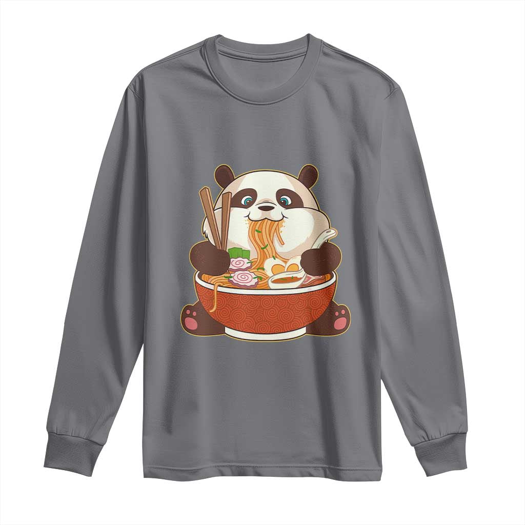 Kawaii Panda Eating Ramen Graphic Long Sleeve Shirt Otaku Japanese Noodle Cute Anime Lover TS02 Charcoal Print Your Wear