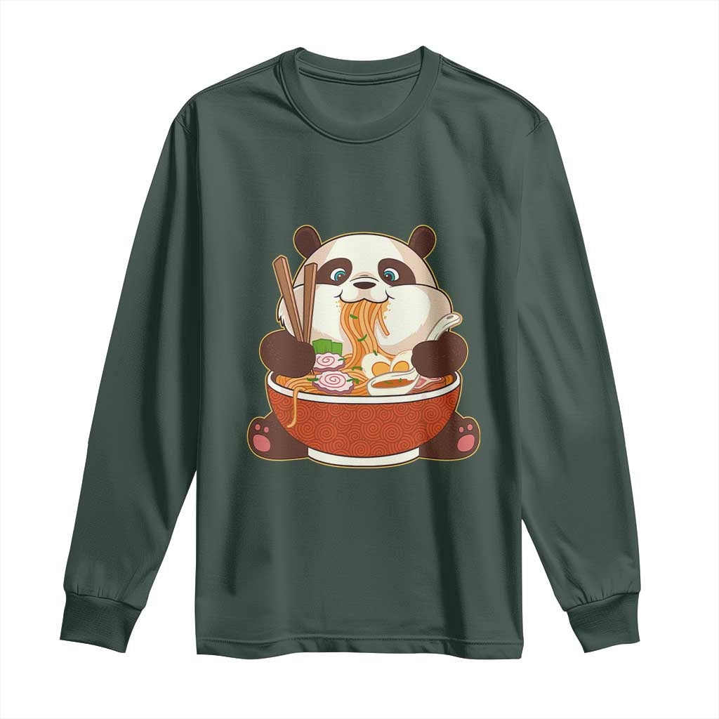 Kawaii Panda Eating Ramen Graphic Long Sleeve Shirt Otaku Japanese Noodle Cute Anime Lover TS02 Dark Forest Green Print Your Wear
