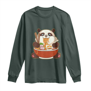 Kawaii Panda Eating Ramen Graphic Long Sleeve Shirt Otaku Japanese Noodle Cute Anime Lover TS02 Dark Forest Green Print Your Wear