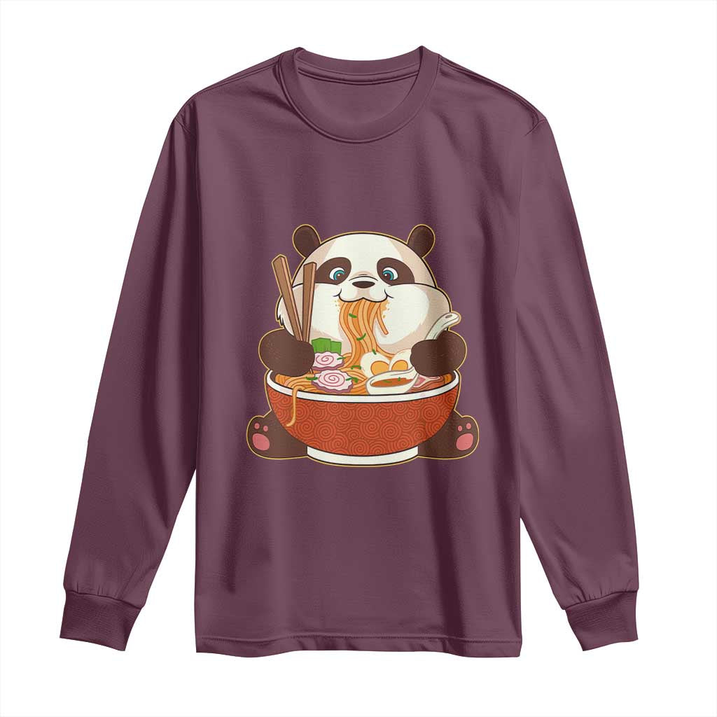 Kawaii Panda Eating Ramen Graphic Long Sleeve Shirt Otaku Japanese Noodle Cute Anime Lover TS02 Maroon Print Your Wear