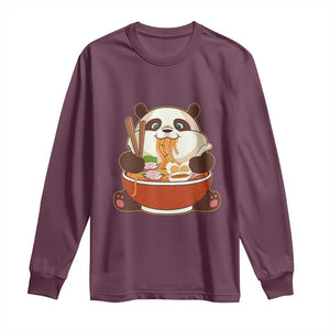 Kawaii Panda Eating Ramen Graphic Long Sleeve Shirt Otaku Japanese Noodle Cute Anime Lover TS02 Maroon Print Your Wear