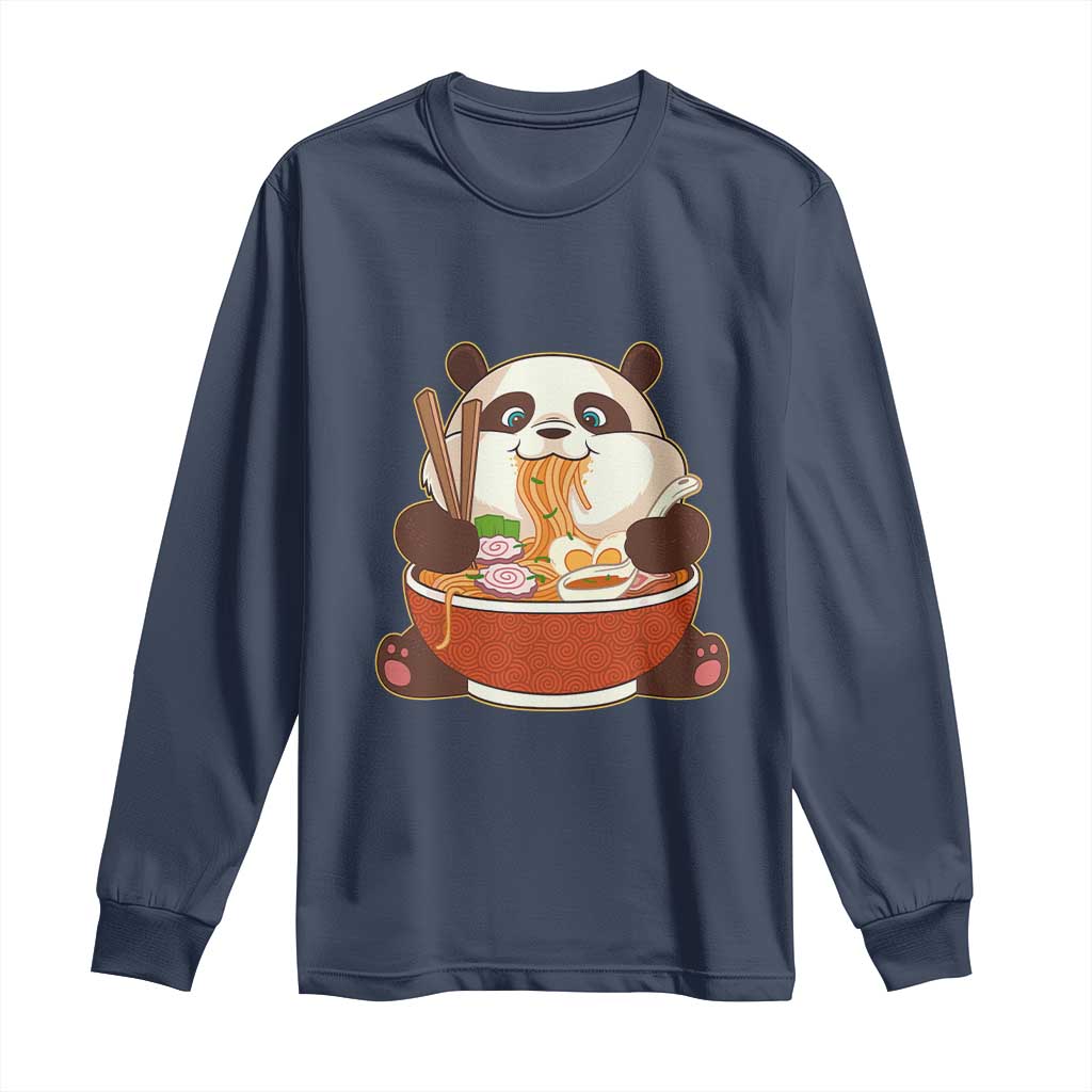 Kawaii Panda Eating Ramen Graphic Long Sleeve Shirt Otaku Japanese Noodle Cute Anime Lover TS02 Navy Print Your Wear