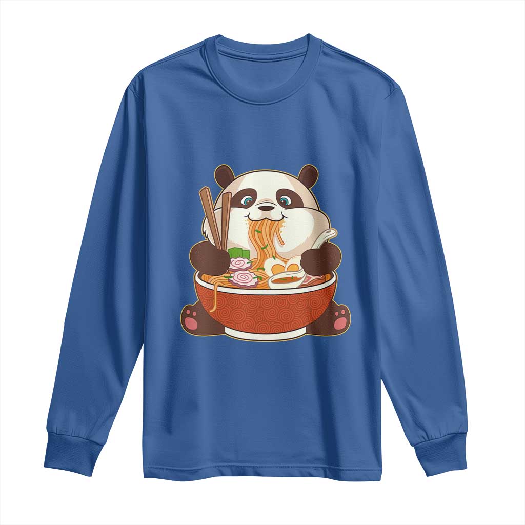 Kawaii Panda Eating Ramen Graphic Long Sleeve Shirt Otaku Japanese Noodle Cute Anime Lover TS02 Royal Blue Print Your Wear