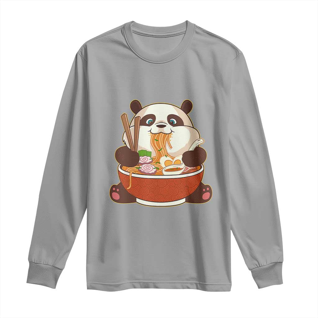 Kawaii Panda Eating Ramen Graphic Long Sleeve Shirt Otaku Japanese Noodle Cute Anime Lover TS02 Sport Gray Print Your Wear