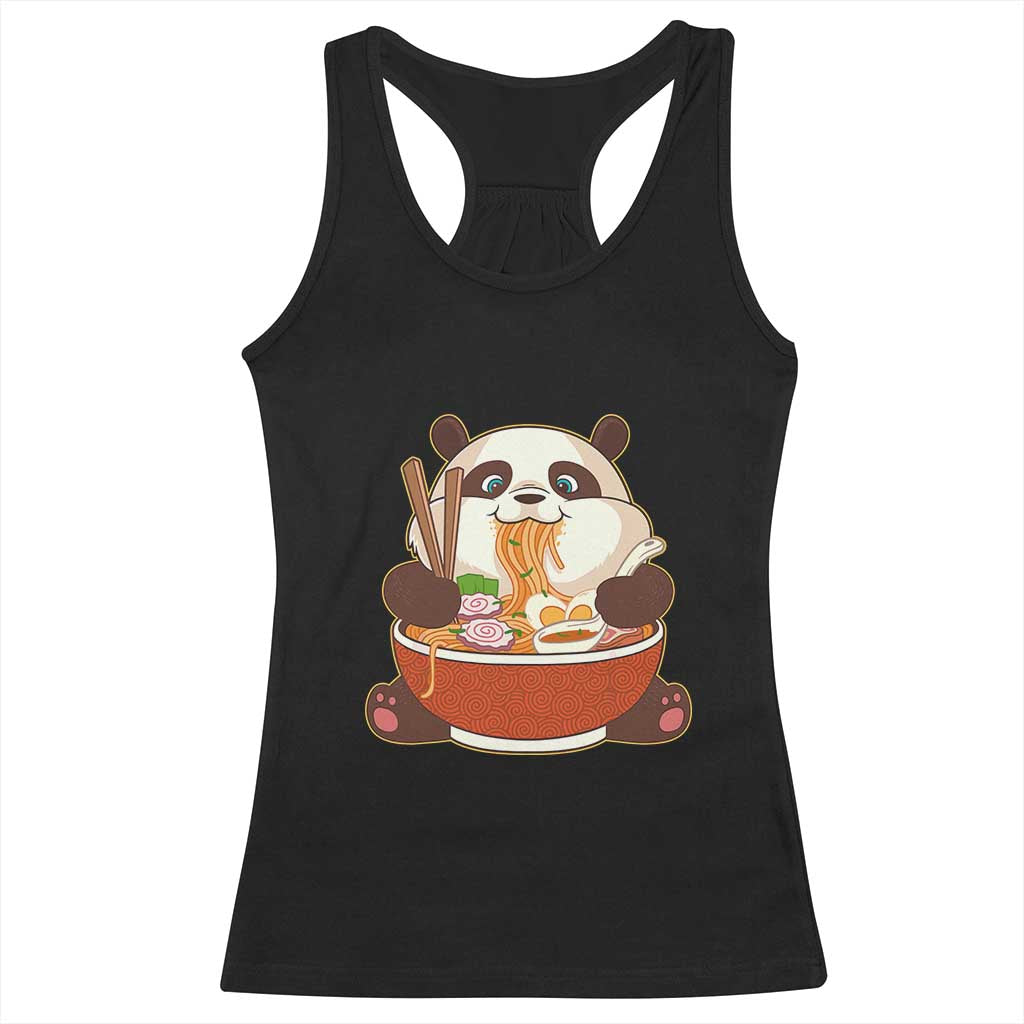 Kawaii Panda Eating Ramen Graphic Racerback Tank Top Otaku Japanese Noodle Cute Anime Lover TS02 Black Print Your Wear