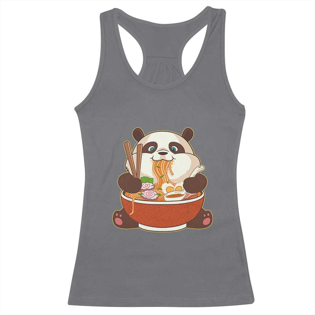 Kawaii Panda Eating Ramen Graphic Racerback Tank Top Otaku Japanese Noodle Cute Anime Lover TS02 Charcoal Print Your Wear