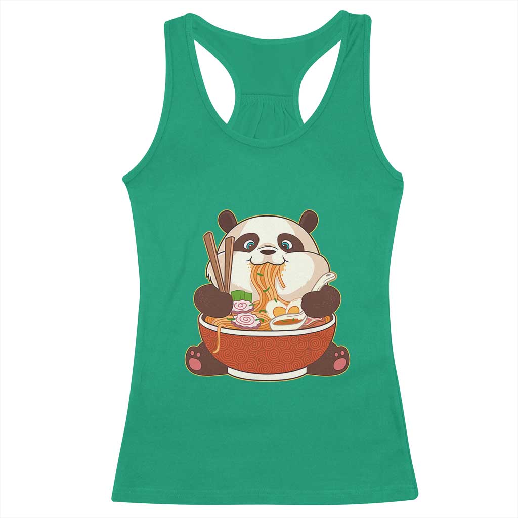 Kawaii Panda Eating Ramen Graphic Racerback Tank Top Otaku Japanese Noodle Cute Anime Lover TS02 Irish Green Print Your Wear