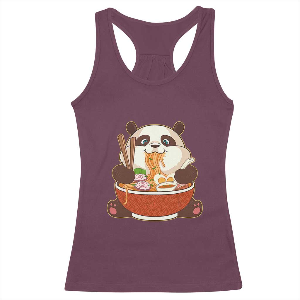Kawaii Panda Eating Ramen Graphic Racerback Tank Top Otaku Japanese Noodle Cute Anime Lover TS02 Maroon Print Your Wear