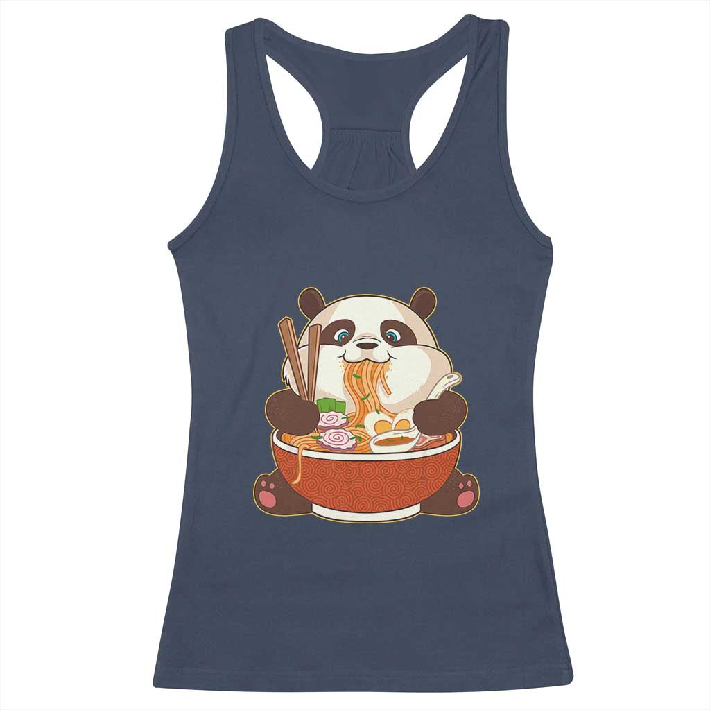 Kawaii Panda Eating Ramen Graphic Racerback Tank Top Otaku Japanese Noodle Cute Anime Lover TS02 Navy Print Your Wear