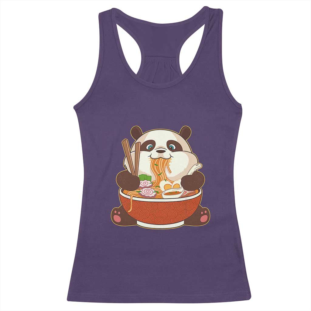Kawaii Panda Eating Ramen Graphic Racerback Tank Top Otaku Japanese Noodle Cute Anime Lover TS02 Purple Print Your Wear