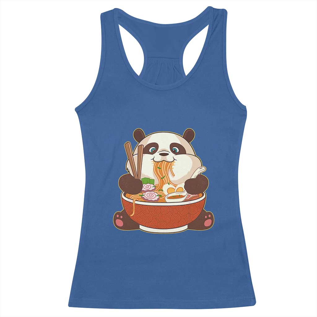 Kawaii Panda Eating Ramen Graphic Racerback Tank Top Otaku Japanese Noodle Cute Anime Lover TS02 Royal Blue Print Your Wear