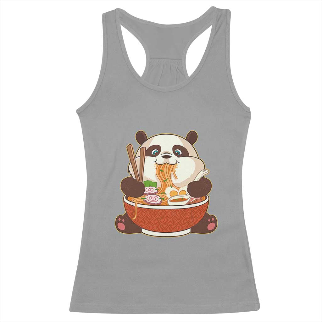 Kawaii Panda Eating Ramen Graphic Racerback Tank Top Otaku Japanese Noodle Cute Anime Lover TS02 Sport Gray Print Your Wear