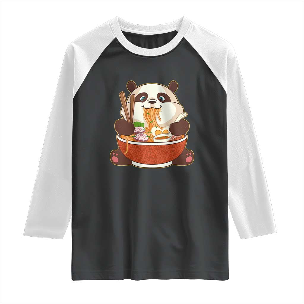 Kawaii Panda Eating Ramen Graphic Raglan Shirt Otaku Japanese Noodle Cute Anime Lover TS02 Black White Print Your Wear