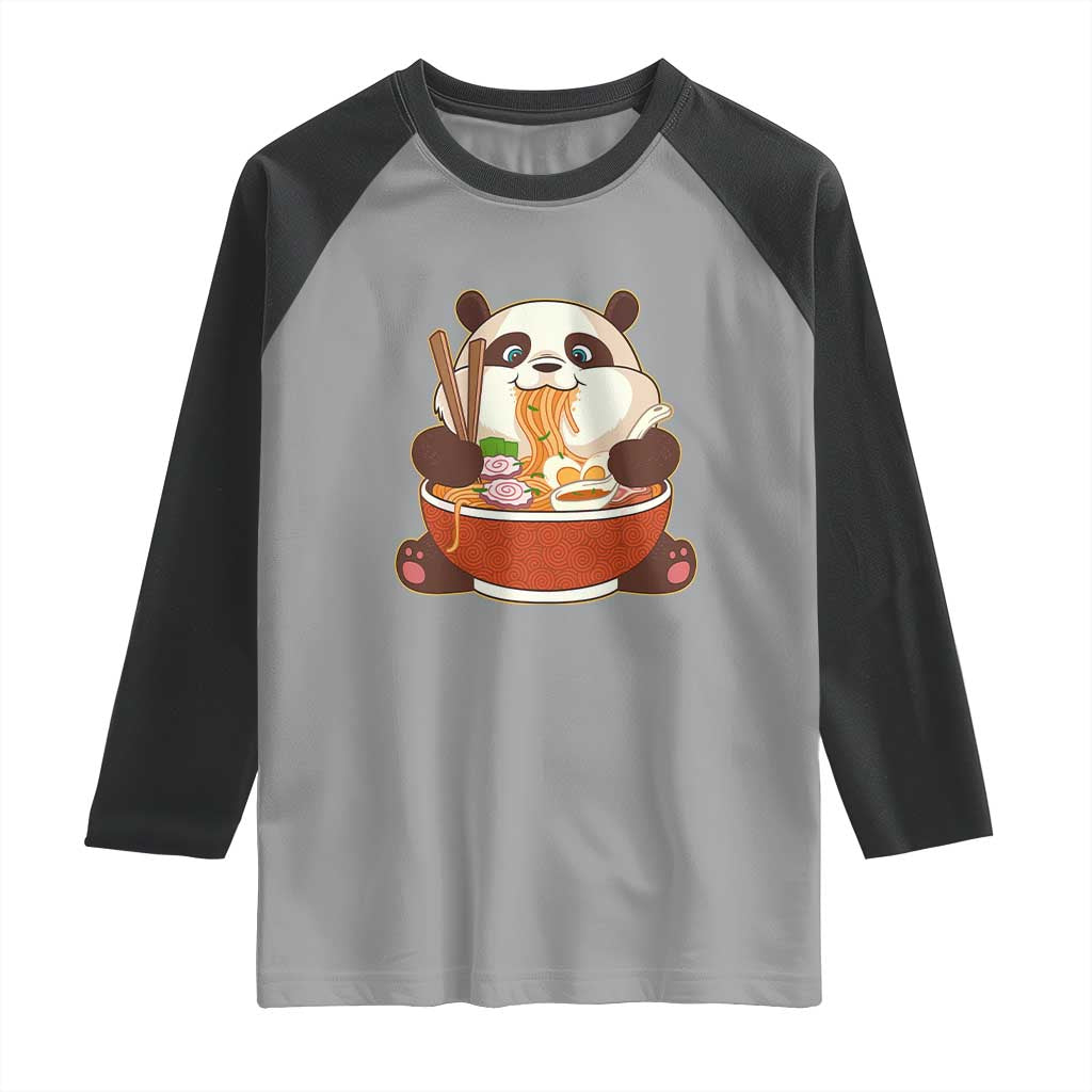 Kawaii Panda Eating Ramen Graphic Raglan Shirt Otaku Japanese Noodle Cute Anime Lover TS02 Sport Gray Black Print Your Wear