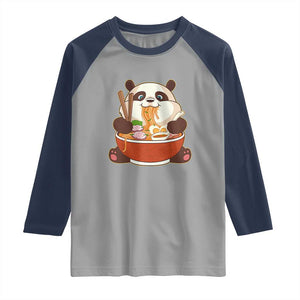 Kawaii Panda Eating Ramen Graphic Raglan Shirt Otaku Japanese Noodle Cute Anime Lover TS02 Sport Gray Navy Print Your Wear