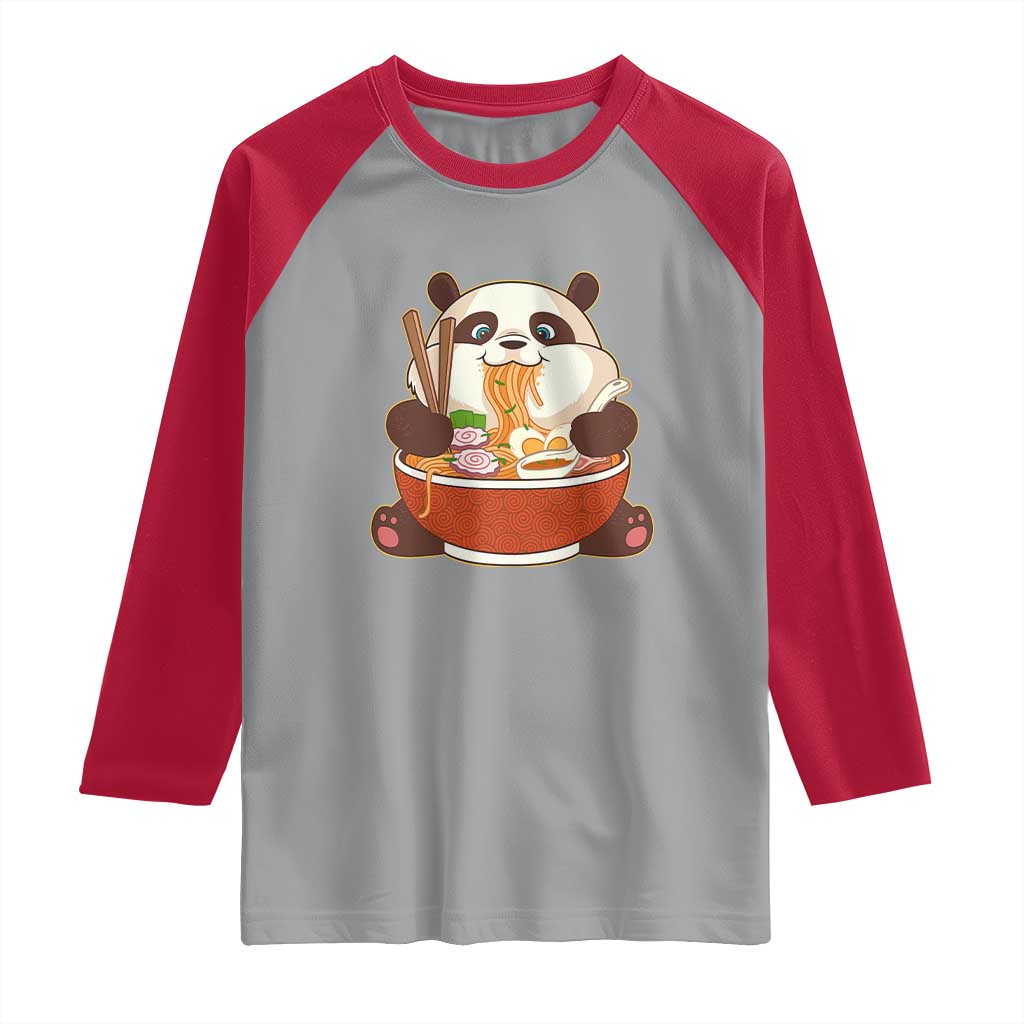 Kawaii Panda Eating Ramen Graphic Raglan Shirt Otaku Japanese Noodle Cute Anime Lover TS02 Sport Gray Red Print Your Wear
