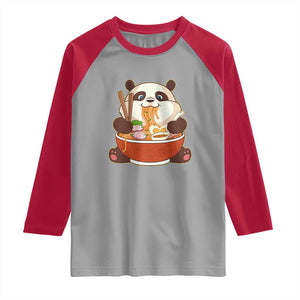 Kawaii Panda Eating Ramen Graphic Raglan Shirt Otaku Japanese Noodle Cute Anime Lover TS02 Sport Gray Red Print Your Wear