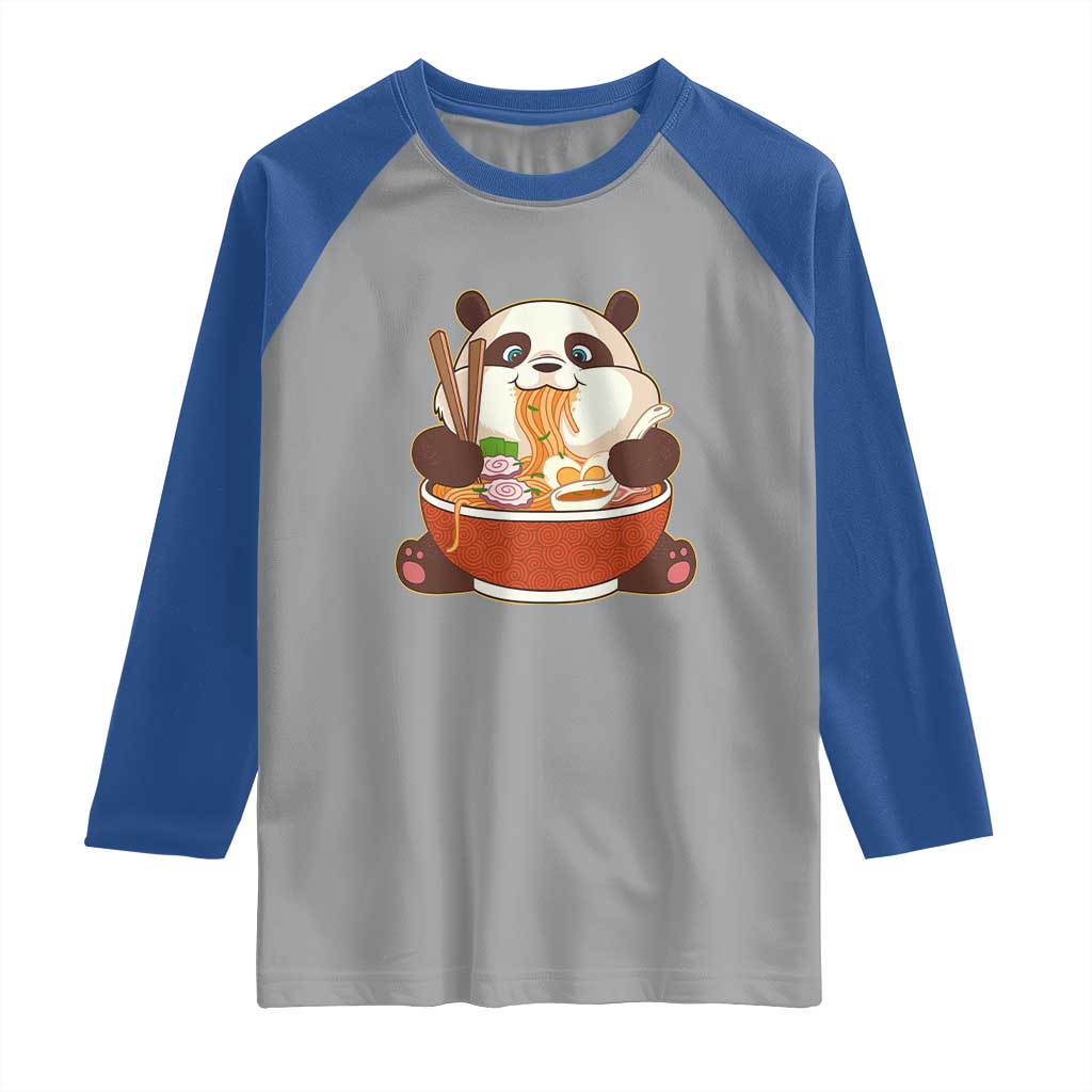 Kawaii Panda Eating Ramen Graphic Raglan Shirt Otaku Japanese Noodle Cute Anime Lover TS02 Sport Gray Royal Print Your Wear