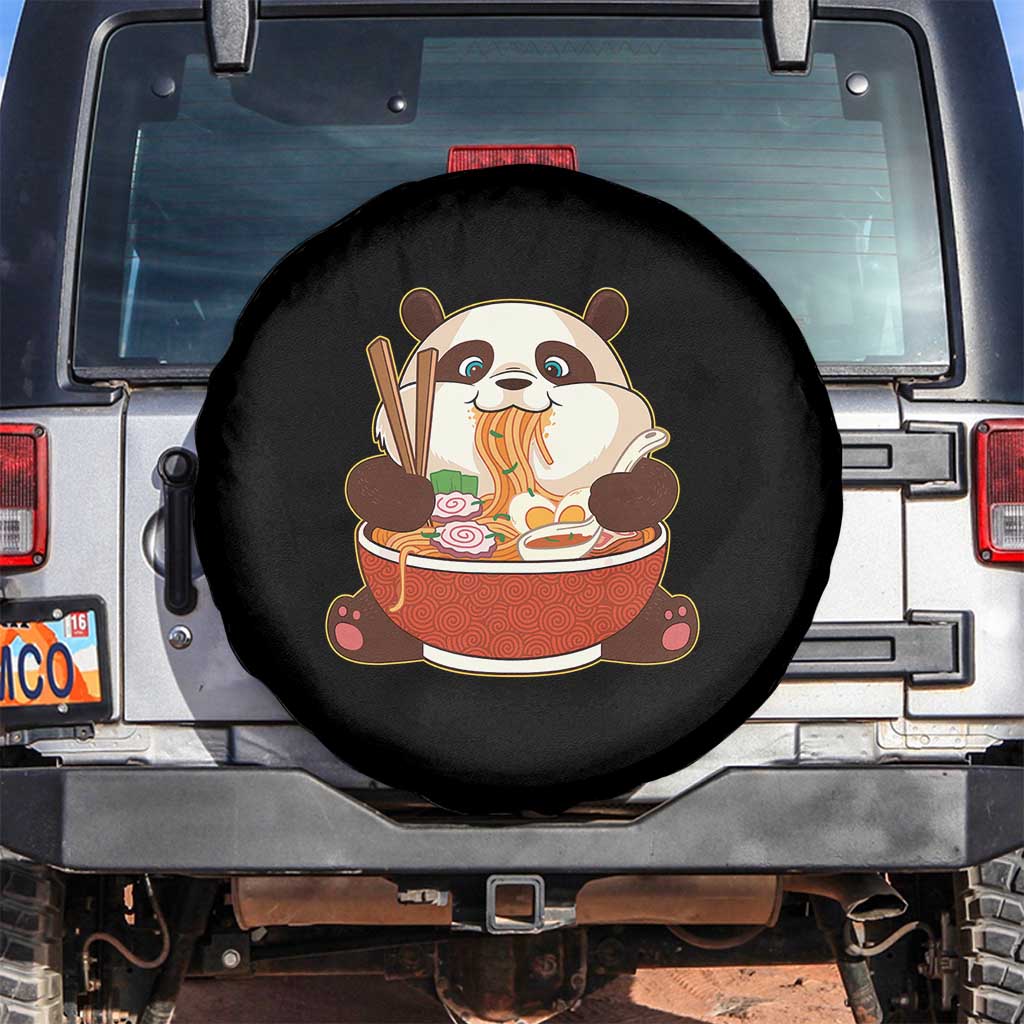 Kawaii Panda Eating Ramen Graphic Spare Tire Cover Otaku Japanese Noodle Cute Anime Lover TS02 No hole Black Print Your Wear