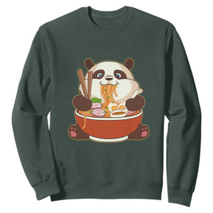Kawaii Panda Eating Ramen Graphic Sweatshirt Otaku Japanese Noodle Cute Anime Lover TS02 Dark Forest Green Print Your Wear
