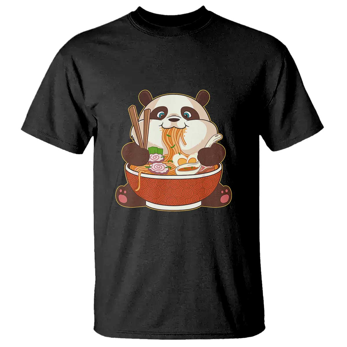Kawaii Panda Eating Ramen Graphic T Shirt Otaku Japanese Noodle Cute Anime Lover TS02 Black Print Your Wear